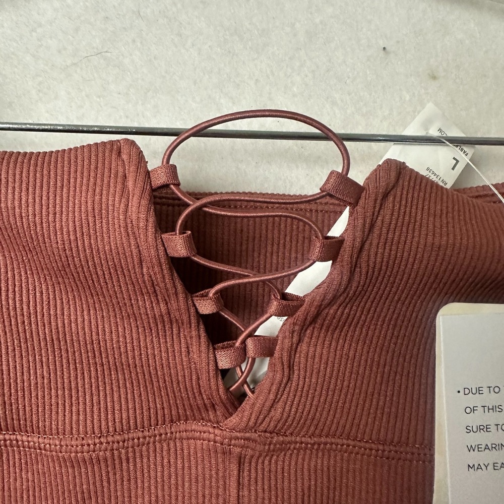 Fabletics‎ High-Waisted Seamless Lace-Up Leggings Mauve LG2044105 Large NWT